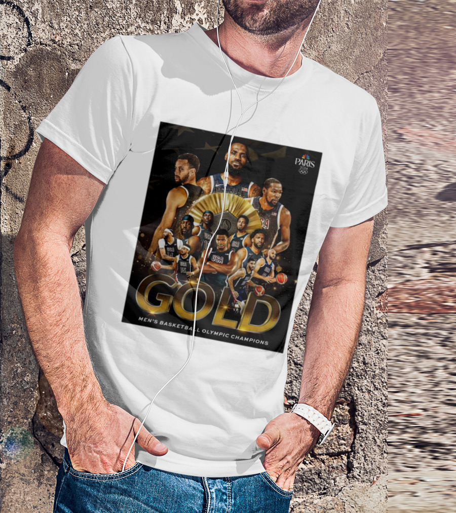 Paris 2024 Gold Men's Basketball Olympic Champions USA T-Shirt