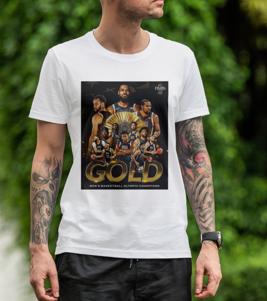 Paris 2024 Gold Men's Basketball Olympic Champions USA T-Shirt