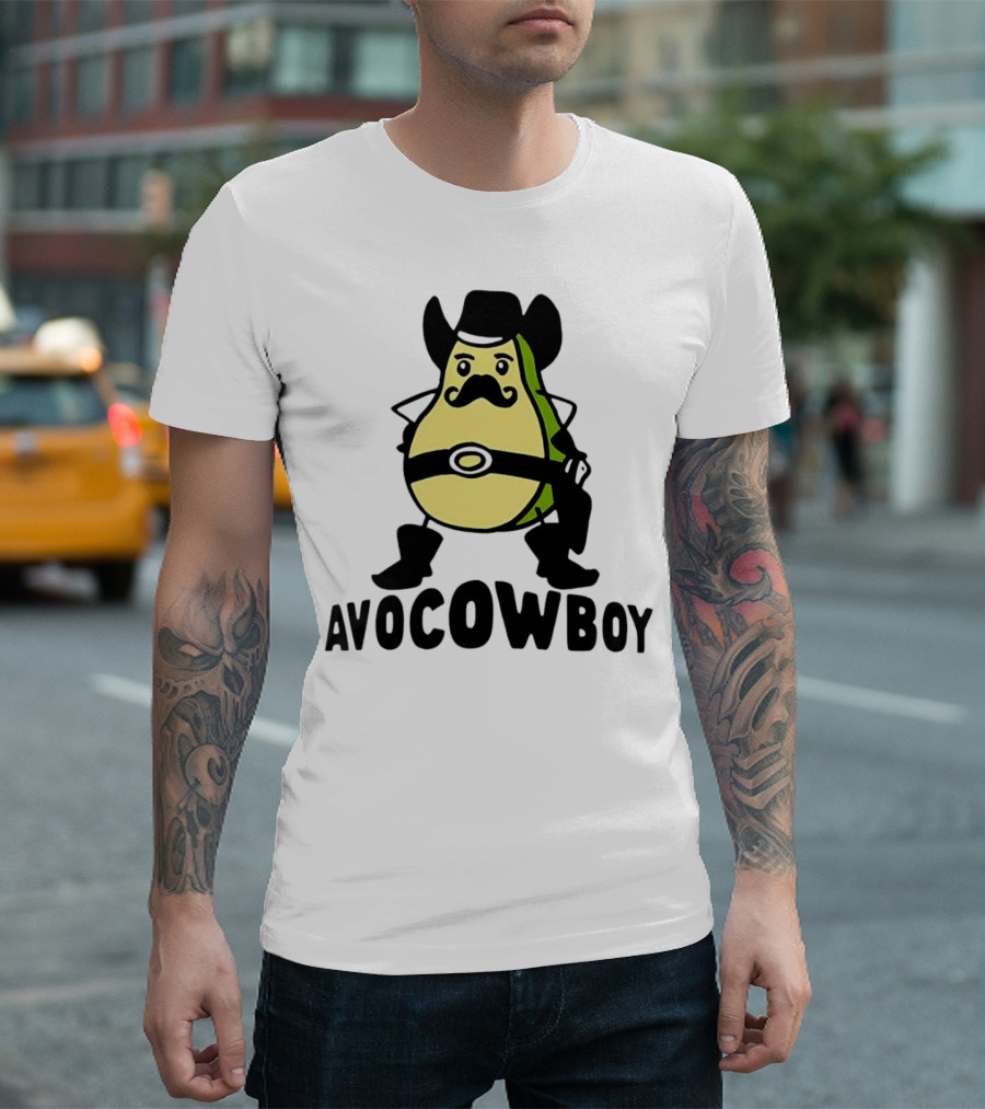 Avocowboy Avocado X Cowboy Character With Hat And Mustache T-Shirt