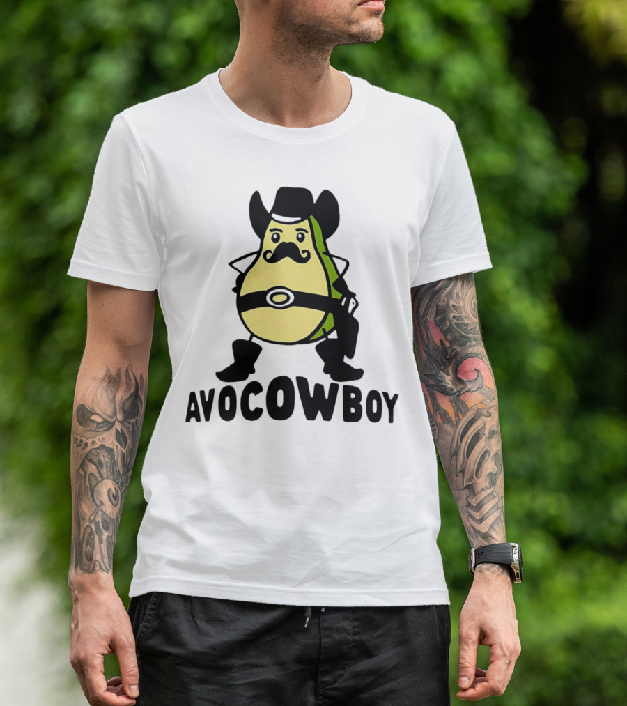 Avocowboy Avocado X Cowboy Character With Hat And Mustache T-Shirt