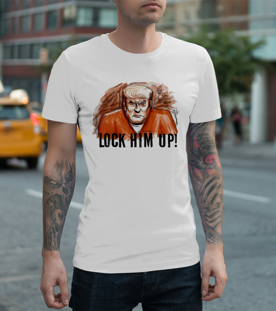 Donald Trump Lock Him Up Political Satire Cartoon T-Shirt
