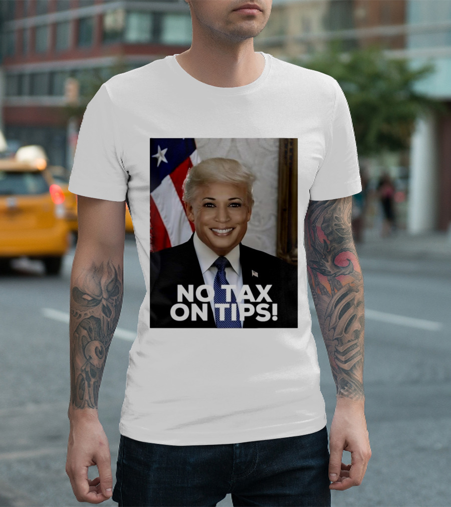 Donald Trump Kamala Harris Face Mashup No Tax On Tips T-Shirt