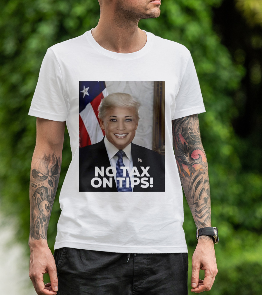 Donald Trump Kamala Harris Face Mashup No Tax On Tips T-Shirt