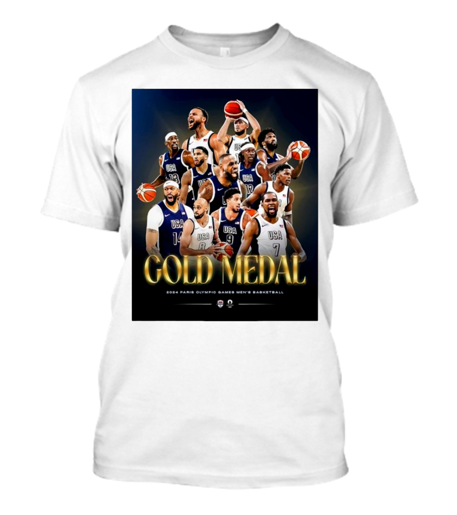 Gold Medal 2024 Paris Olympic Games USA Men’s Basketball Team Victory T-Shirt