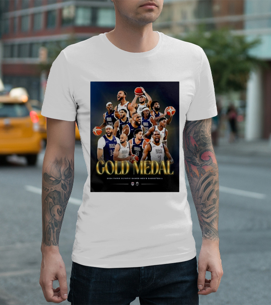 Gold Medal 2024 Paris Olympic Games USA Men’s Basketball Team Victory T-Shirt