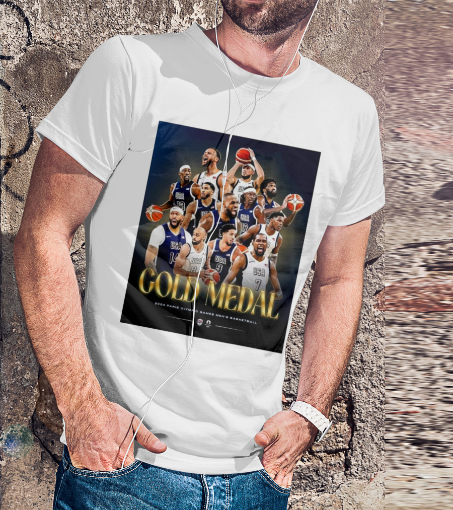 Gold Medal 2024 Paris Olympic Games USA Men’s Basketball Team Victory T-Shirt