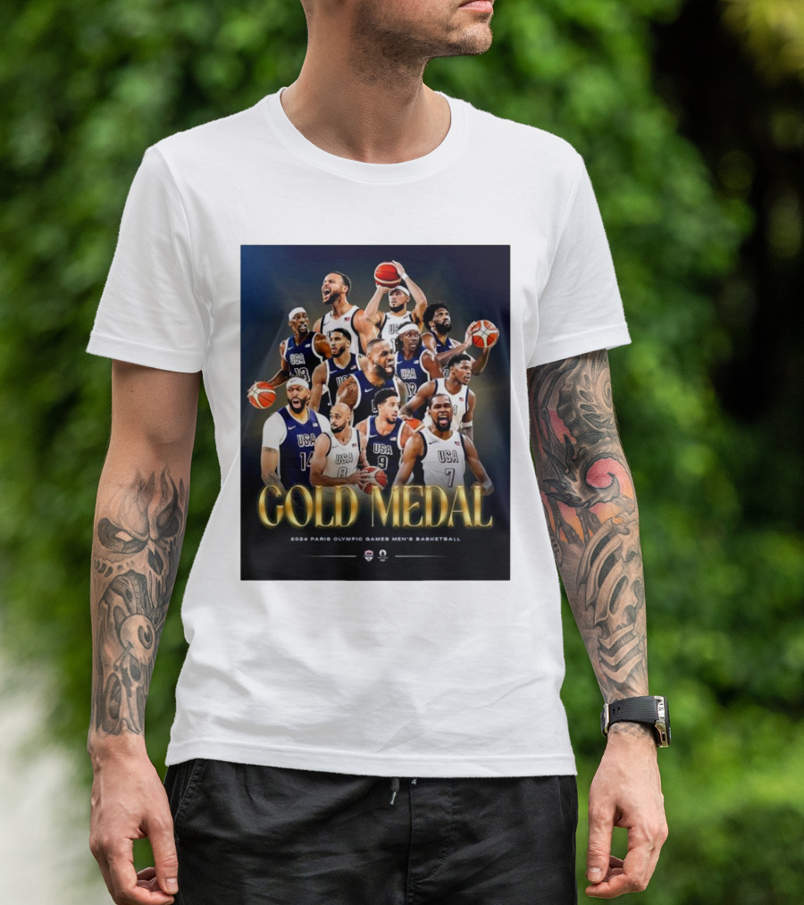 Gold Medal 2024 Paris Olympic Games USA Men’s Basketball Team Victory T-Shirt
