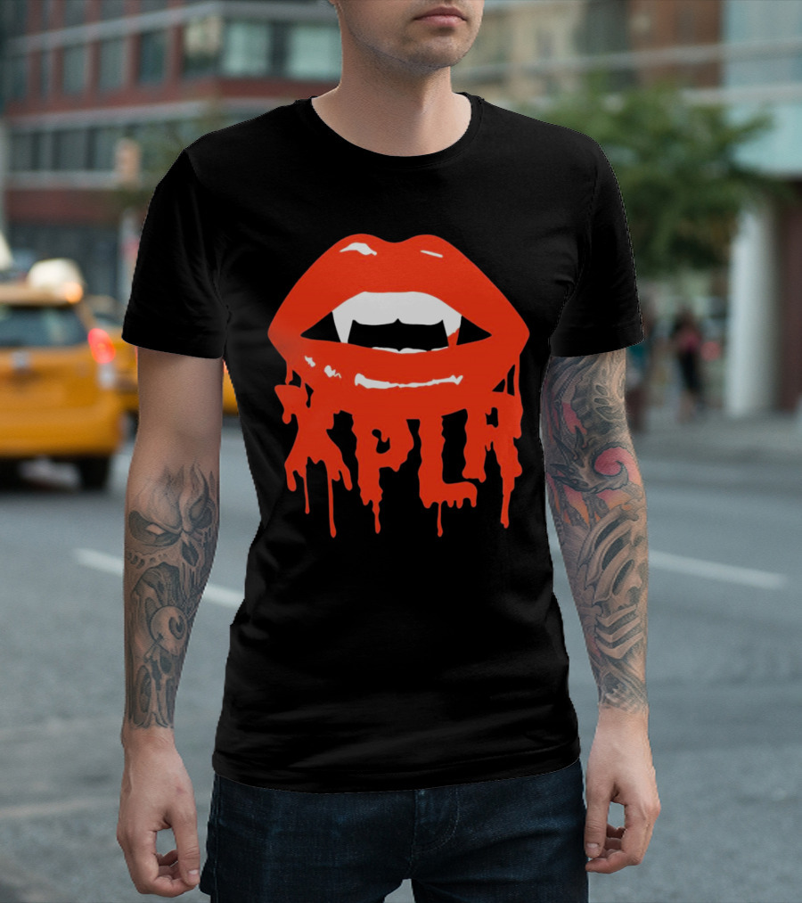 XPLR Fangs Back To School Dripping Red Lips T-Shirt
