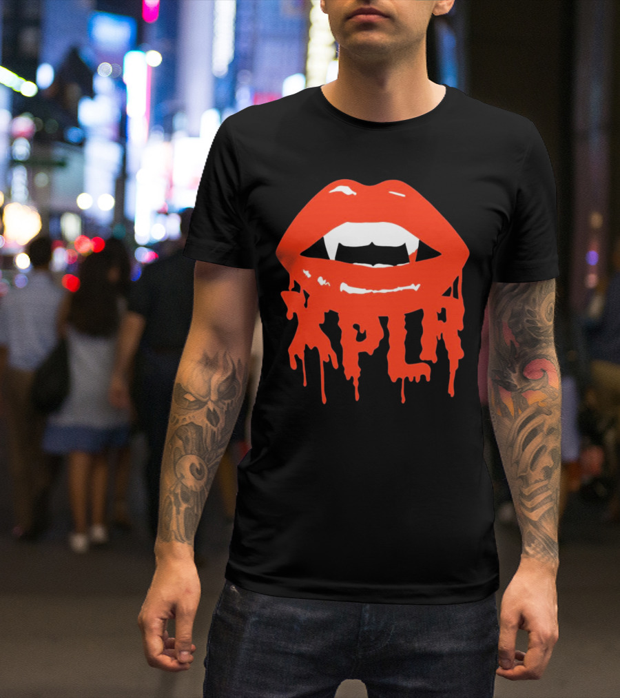 XPLR Fangs Back To School Dripping Red Lips T-Shirt
