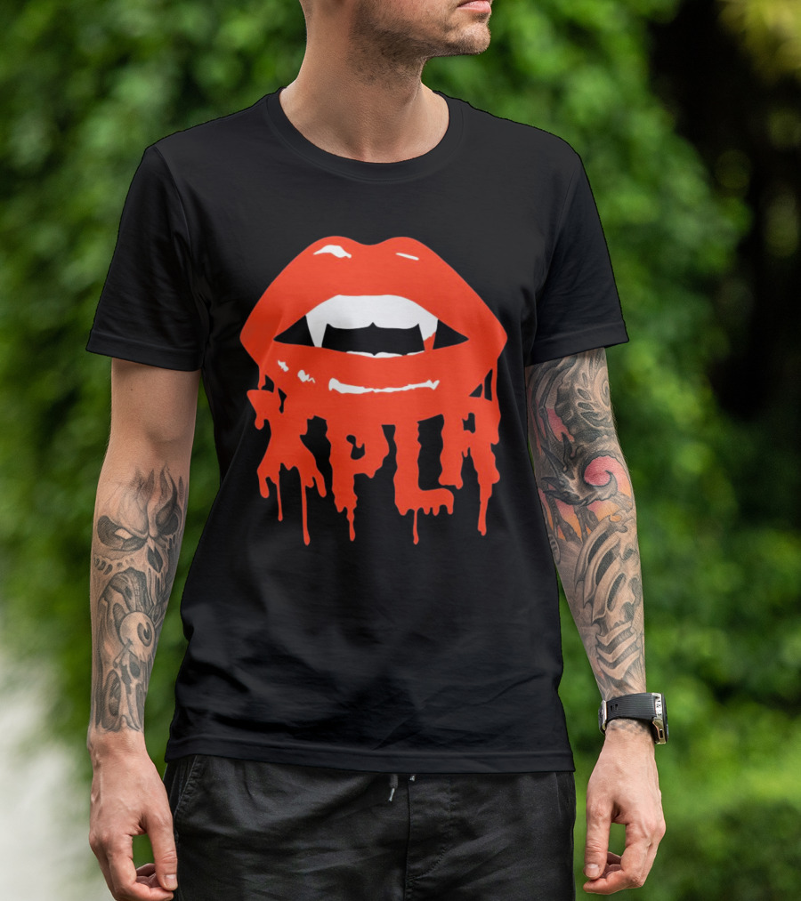 XPLR Fangs Back To School Dripping Red Lips T-Shirt