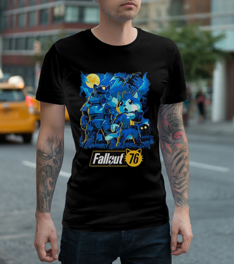 Fallout 76 Dog Costume Post-Apocalyptic Adventure Moonlit Scene T-Shirt