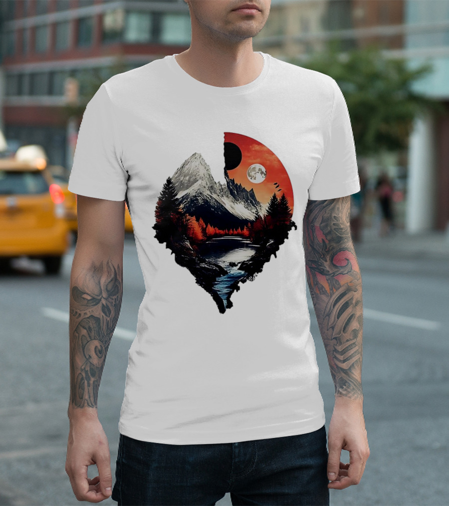 For Friends Family Couple Nature Mountain Sunset River Moon Forest T-Shirt