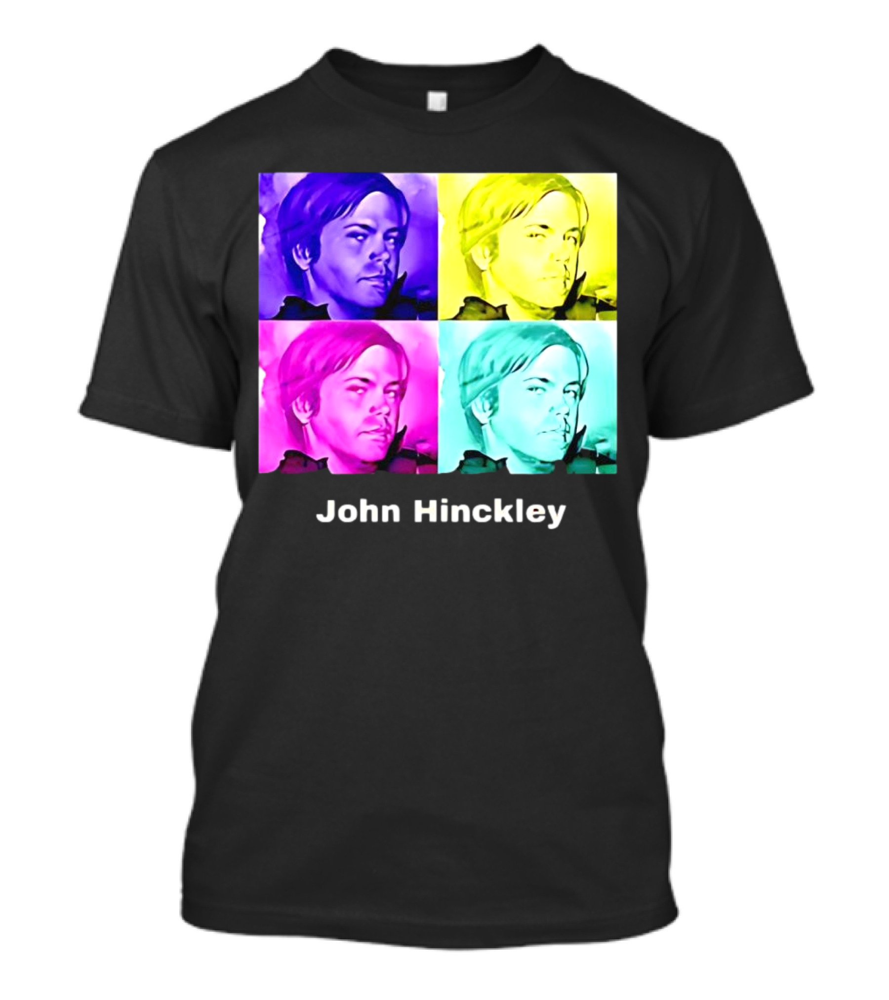 John Hinckley Pop Art Portrait Quad Color Blocks T-Shirt