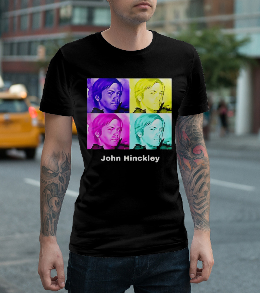 John Hinckley Pop Art Portrait Quad Color Blocks T-Shirt
