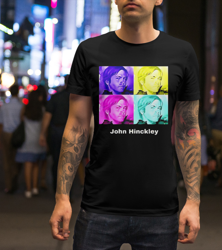John Hinckley Pop Art Portrait Quad Color Blocks T-Shirt