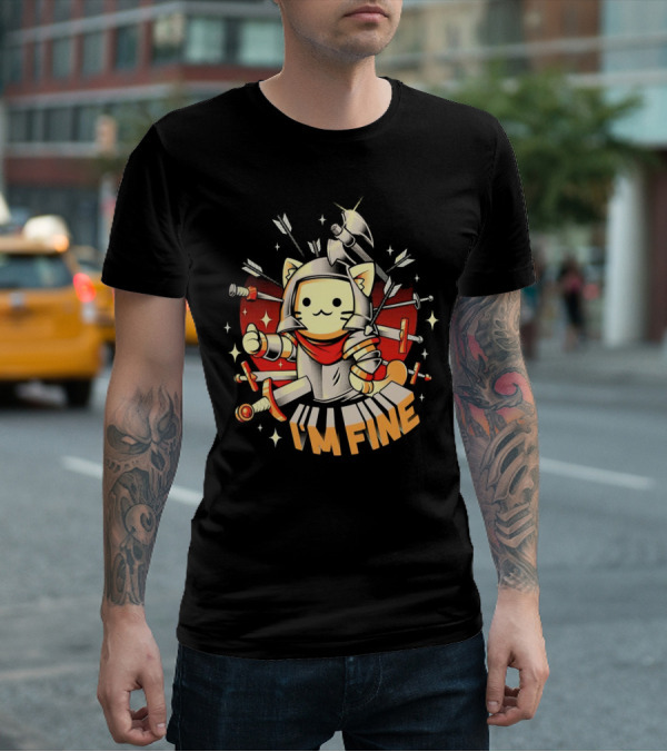 I'm Fine Soldier Cat With Armor And Weapons T-Shirt