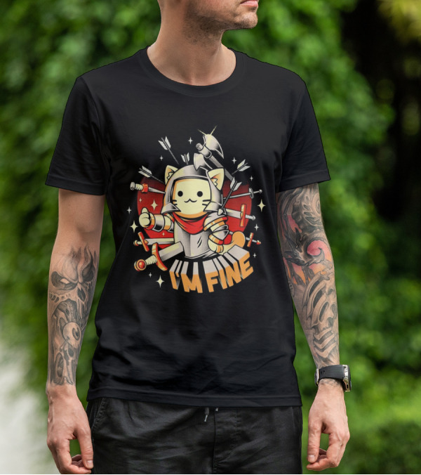 I'm Fine Soldier Cat With Armor And Weapons T-Shirt