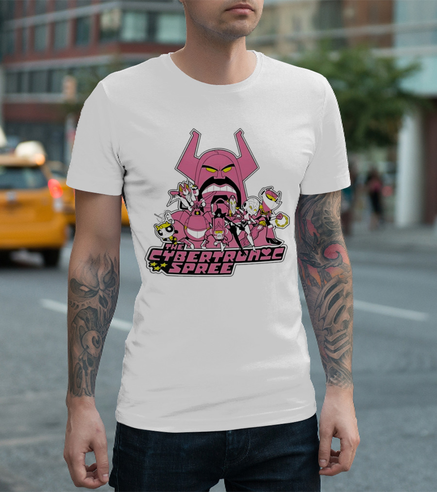 The Cybertronic Spree Cartoon Characters With Robot Helmets And Pink Armor T-Shirt