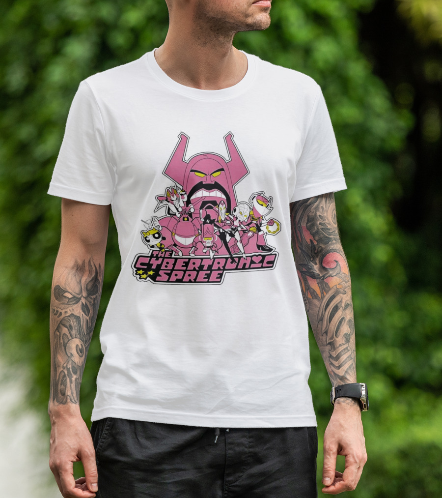 The Cybertronic Spree Cartoon Characters With Robot Helmets And Pink Armor T-Shirt