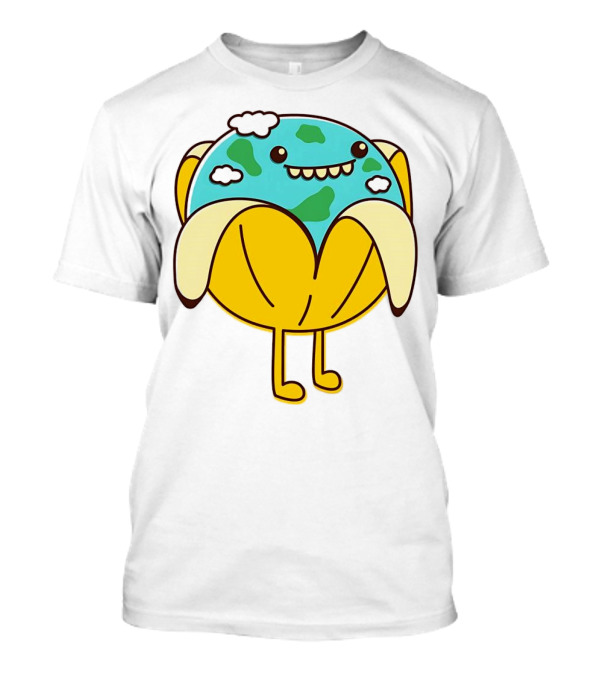 The World Has Gone Bananas Earth In A Peel With Clouds And Smiley Face T-Shirt