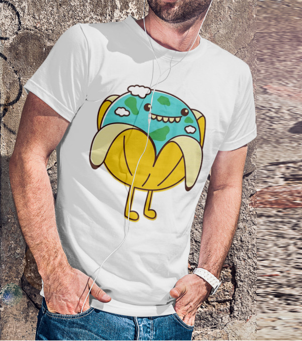 The World Has Gone Bananas Earth In A Peel With Clouds And Smiley Face T-Shirt