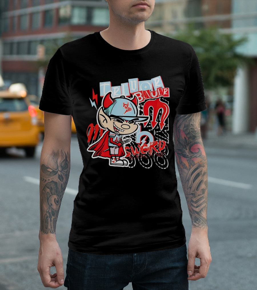 Trevor Bauer Diablo Cartoon Red Sword T-Shirt