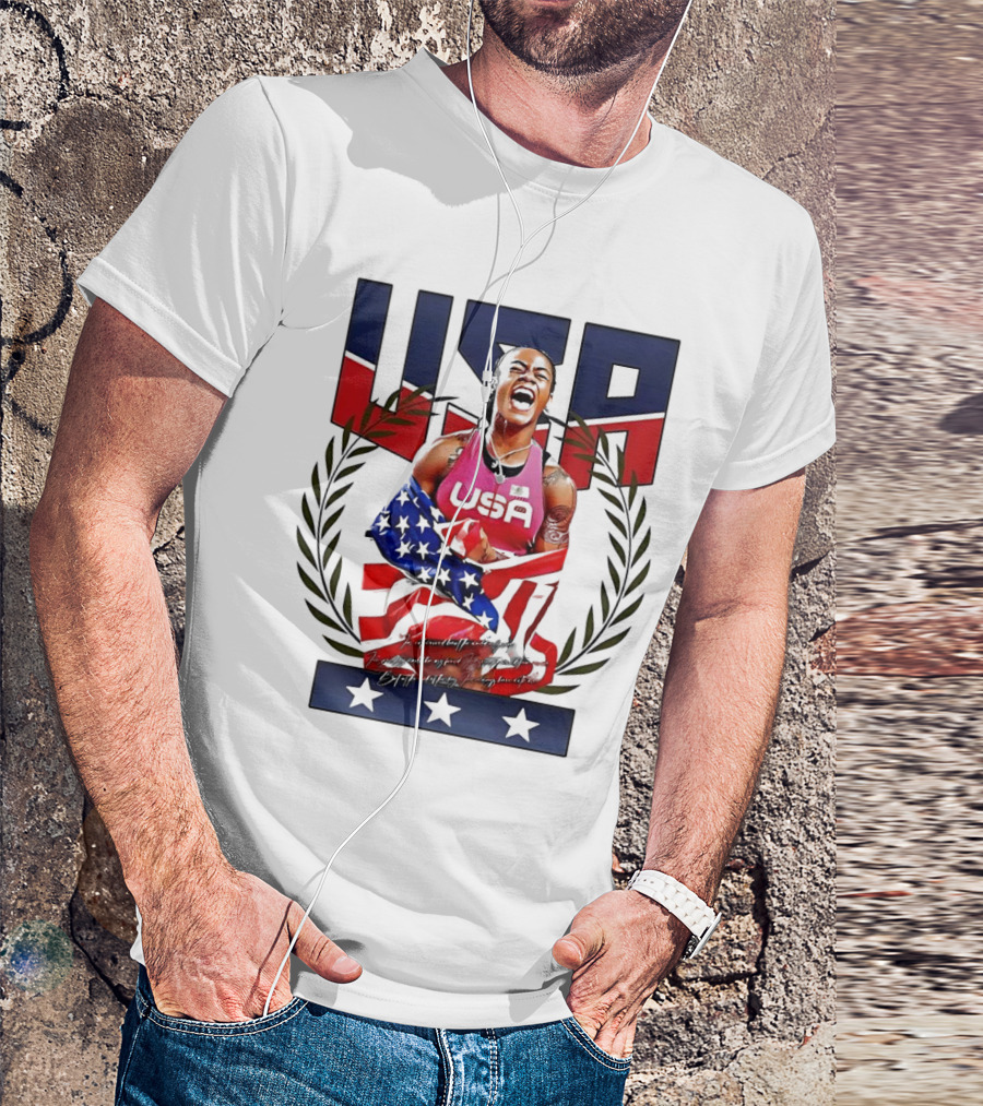 USA Sha’Carri Richardson Gold Medal Celebration American Flag T-Shirt