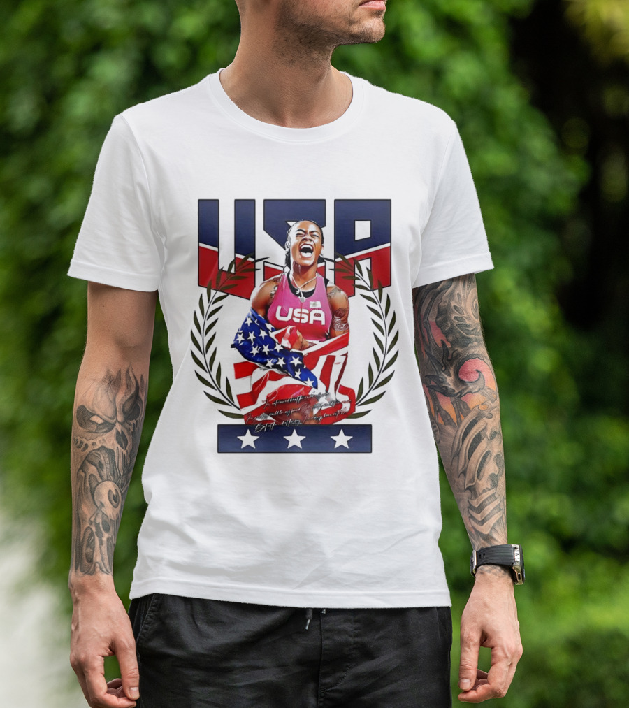 USA Sha’Carri Richardson Gold Medal Celebration American Flag T-Shirt