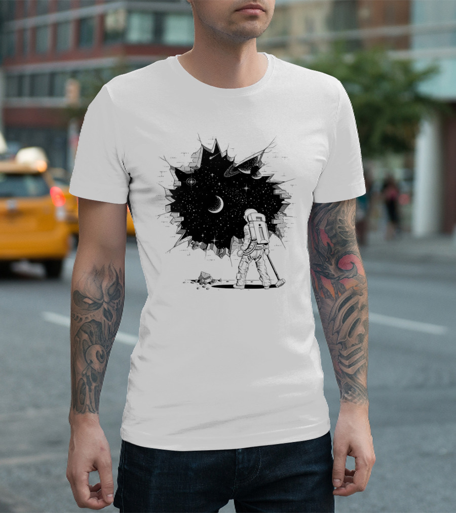 Breakthrough Astronaut Stargazing Through Cosmic Wall Hole T-Shirt