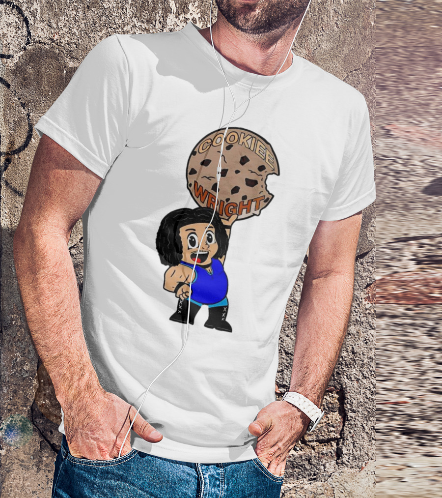 COOKIEE WRIGHT Cartoon Character Holding Chocolate Chip Cookie T-Shirt