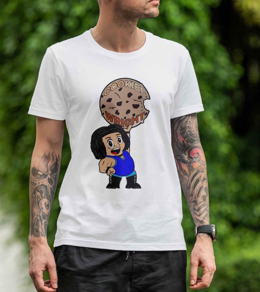 COOKIEE WRIGHT Cartoon Character Holding Chocolate Chip Cookie T-Shirt