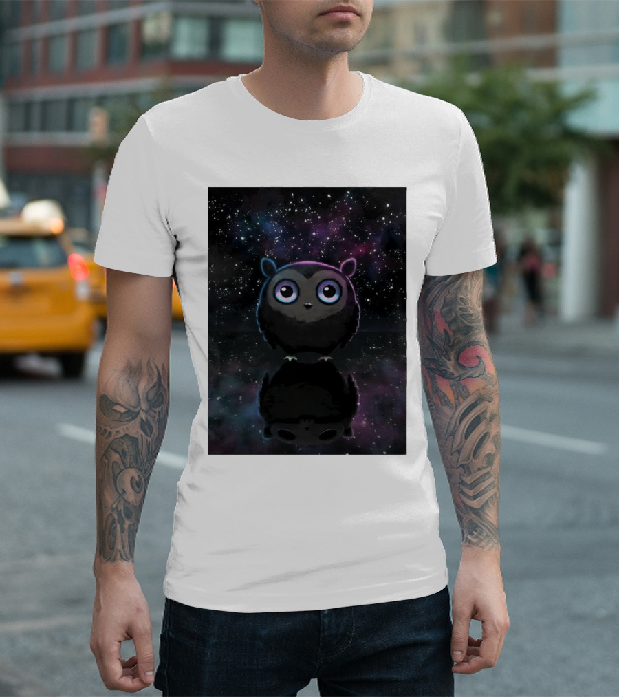 Galaxy Owl Cosmic Night Sky Twilight Reflections T-Shirt