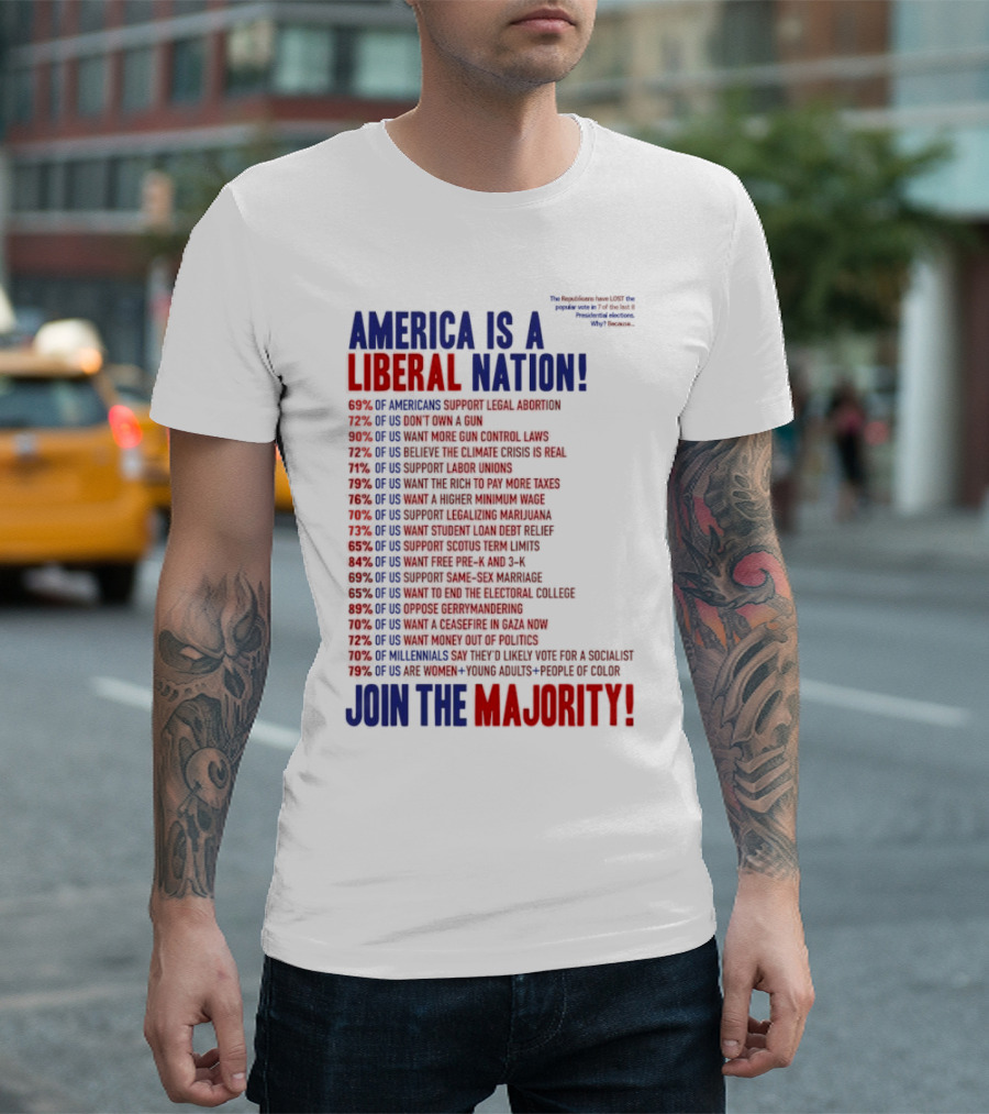 America is a Liberal Nation 69% of Americans Support Legal Abortion Join the Majority T-Shirt