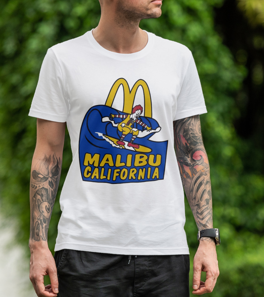 McDonald’s Clown Surfing Malibu California Waves T-Shirt