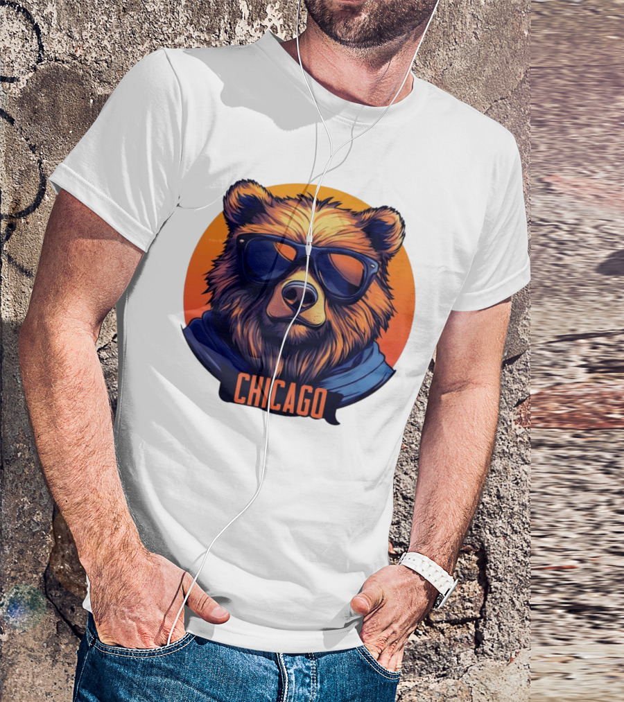 Da Bear Chicago Sunglasses Sunset Circle T-Shirt