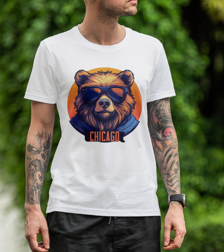 Da Bear Chicago Sunglasses Sunset Circle T-Shirt