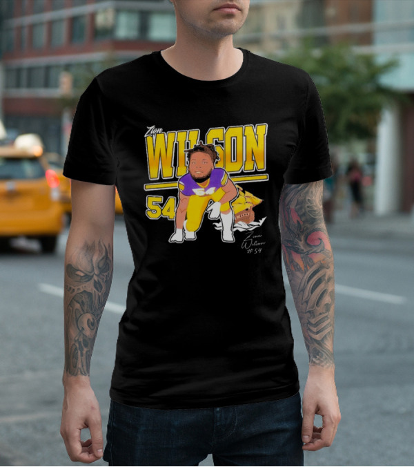 Zion Wilson 54 East Carolina Pirates Cartoon Football Player T-Shirt