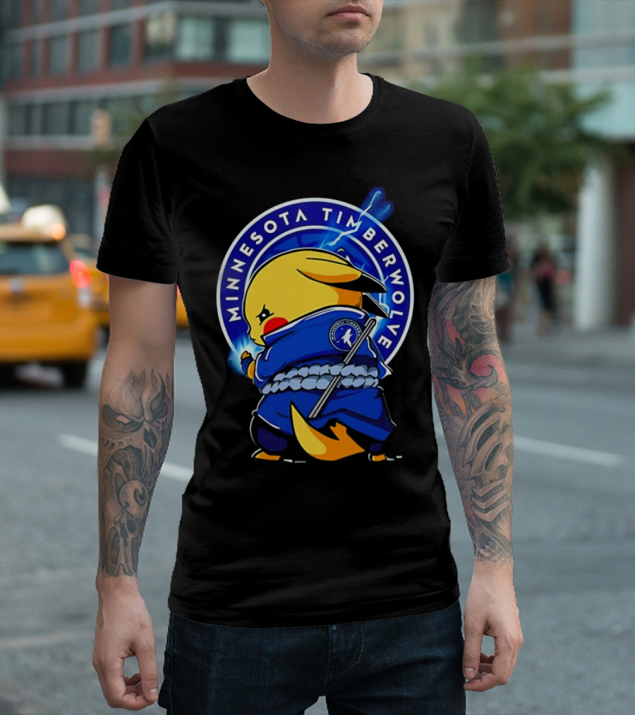 Minnesota Timberwolves Pikachu Uchiha Sasuke Crossover Lightning T-Shirt