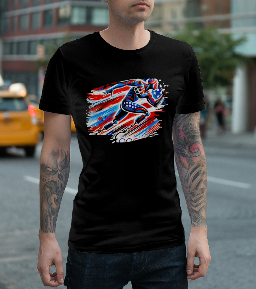 Team USA Paralympics Paris 2024 American Flag Runner With Olympic Rings T-Shirt