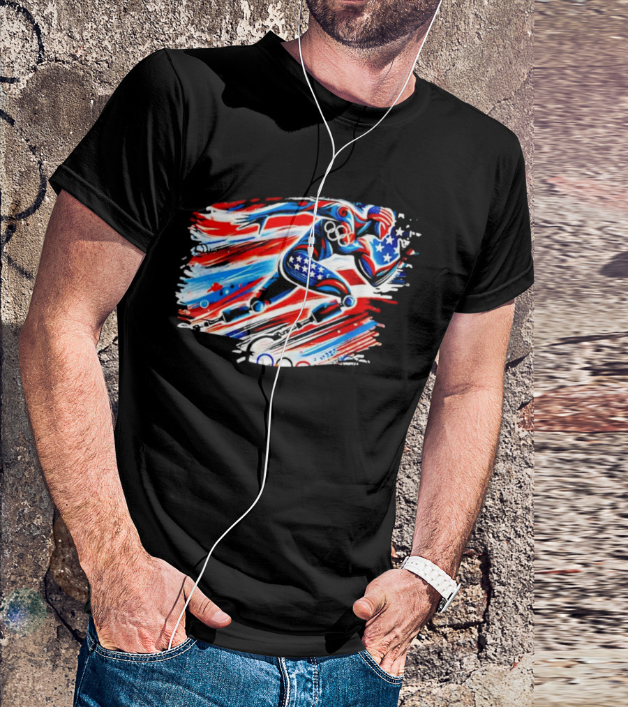 Team USA Paralympics Paris 2024 American Flag Runner With Olympic Rings T-Shirt