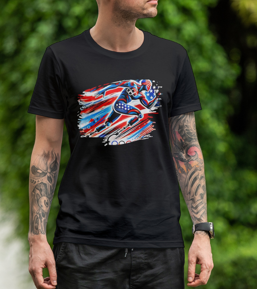 Team USA Paralympics Paris 2024 American Flag Runner With Olympic Rings T-Shirt