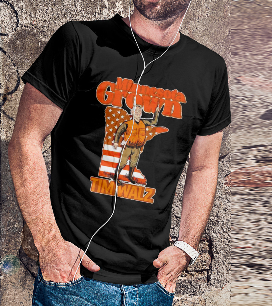 Minnesota Grown Tim Walz Thumbs Up American Flag State Outline T-Shirt