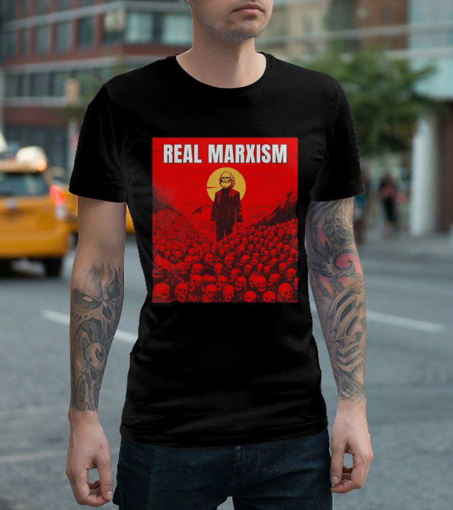 Karl Marx Real Marxism Surrounded by Skulls T-Shirt
