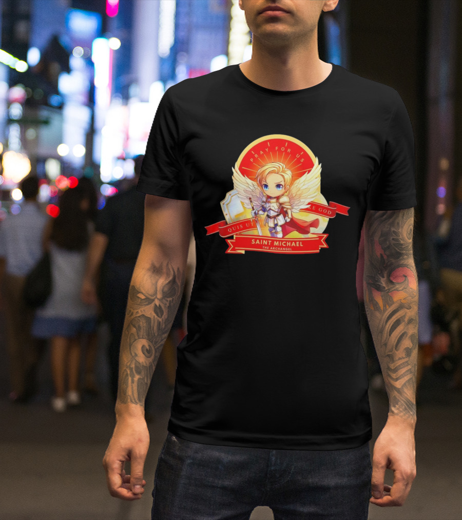 Saint Michael The Archangel Pray For Us Quis Ut Deus Cartoon T-Shirt