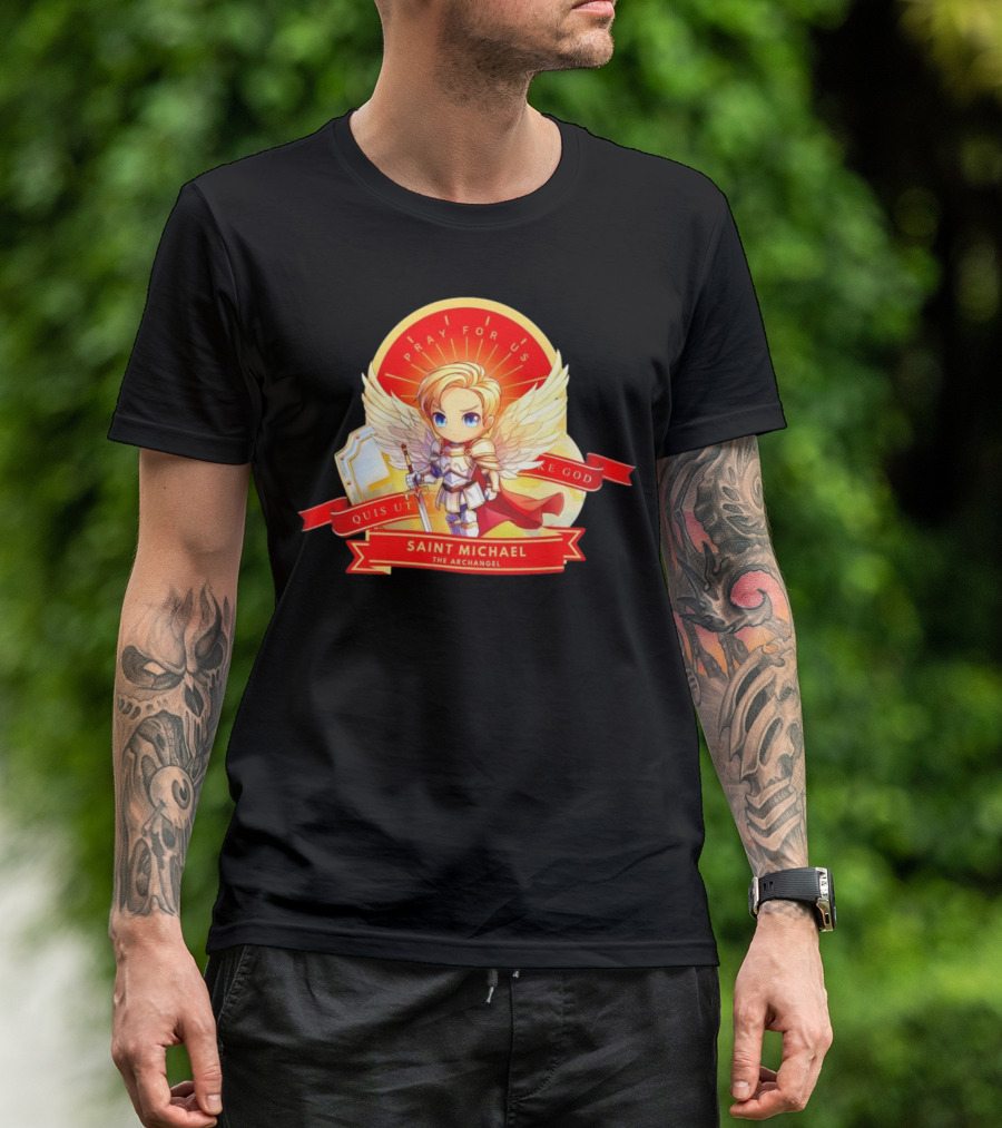 Saint Michael The Archangel Pray For Us Quis Ut Deus Cartoon T-Shirt