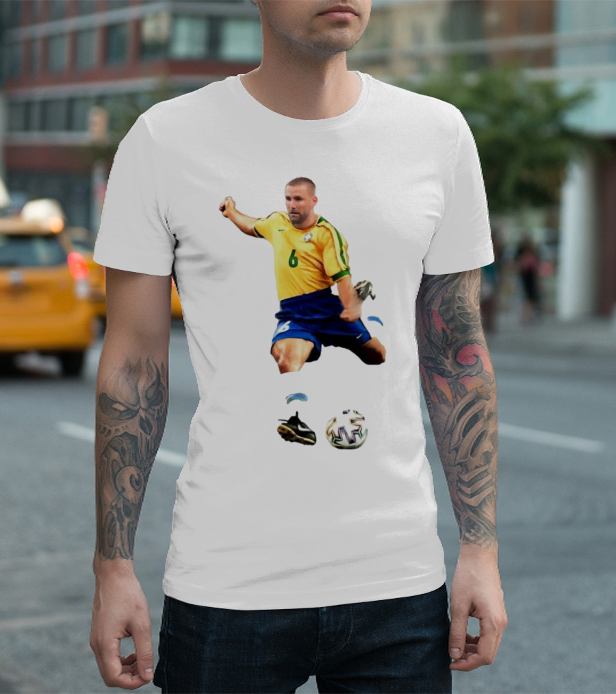 Shawberto Carlos Footballer in Brazilian Kit with Ball T-Shirt