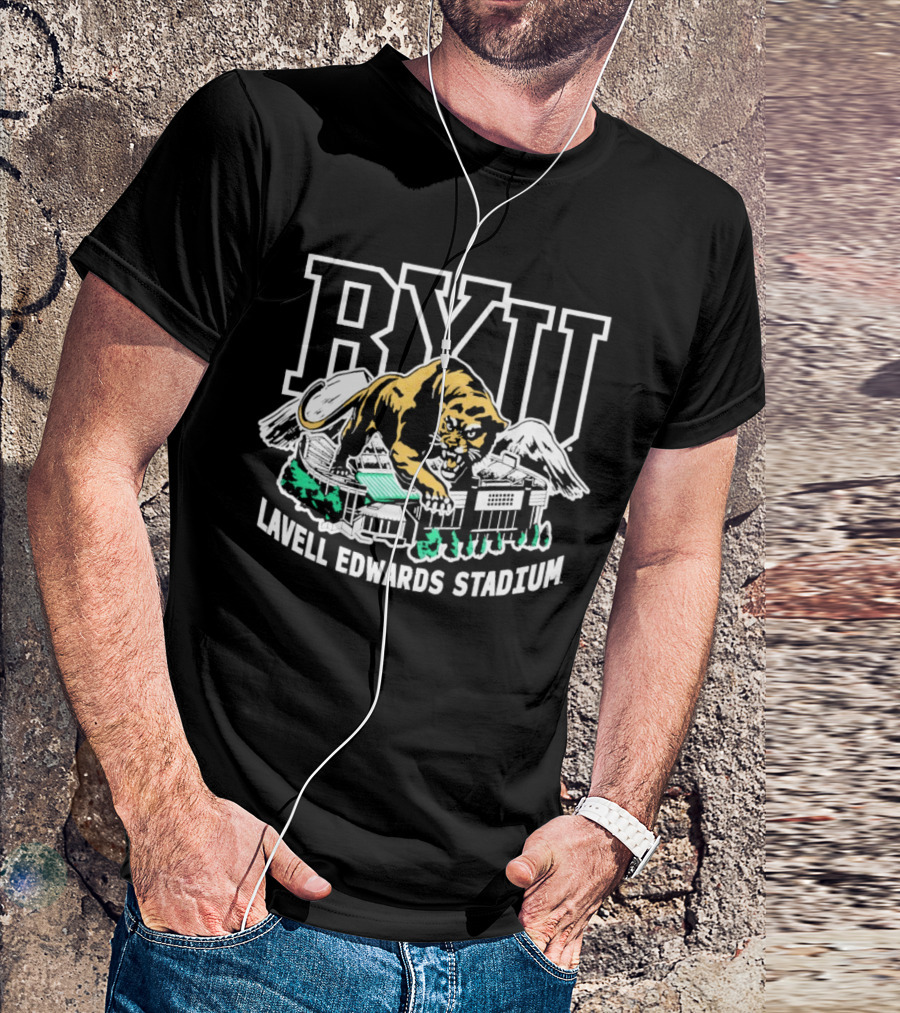 BYU Cougars Lavell Edwards Stadium Cougar Mascot T-Shirt