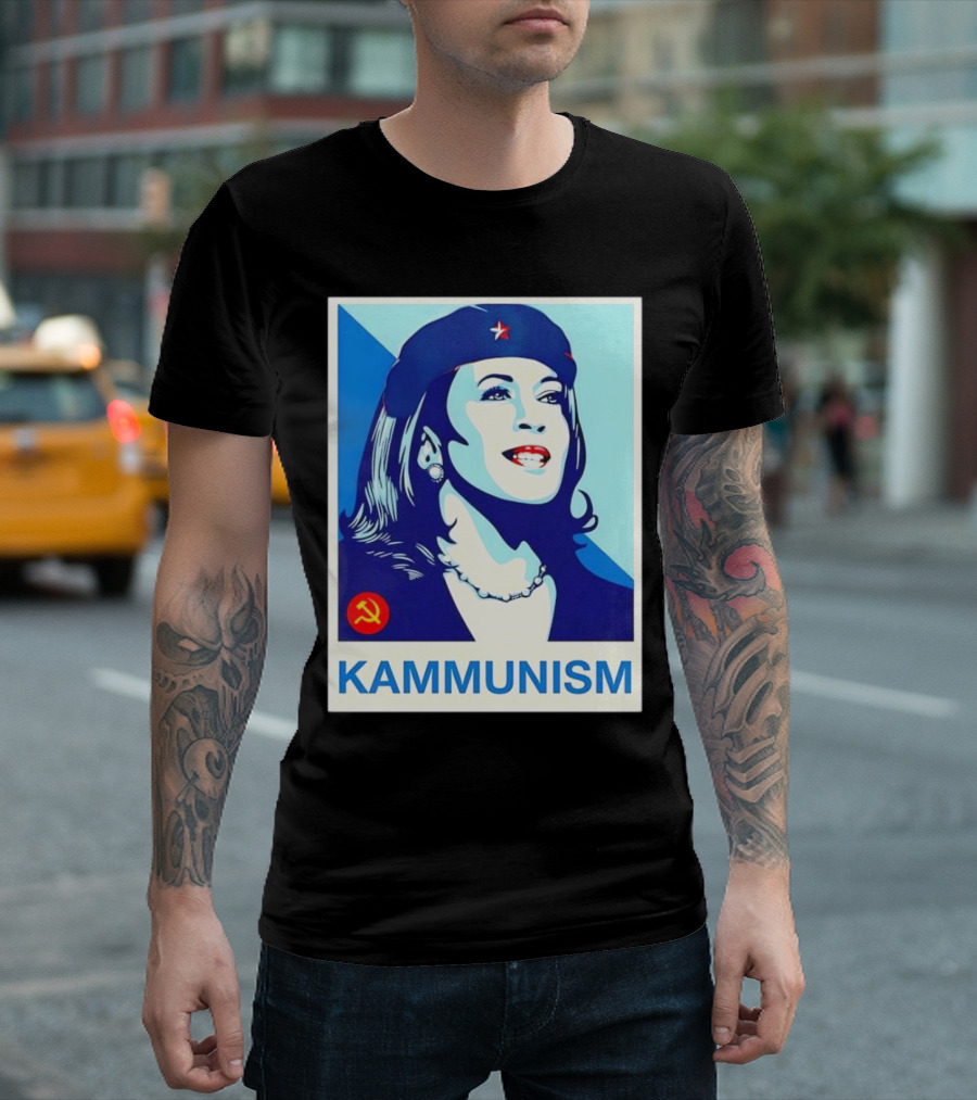 Kamala Harris Kammunism 2024 Iconic Revolution Style with Red Star Beret and Socialist T-Shirt