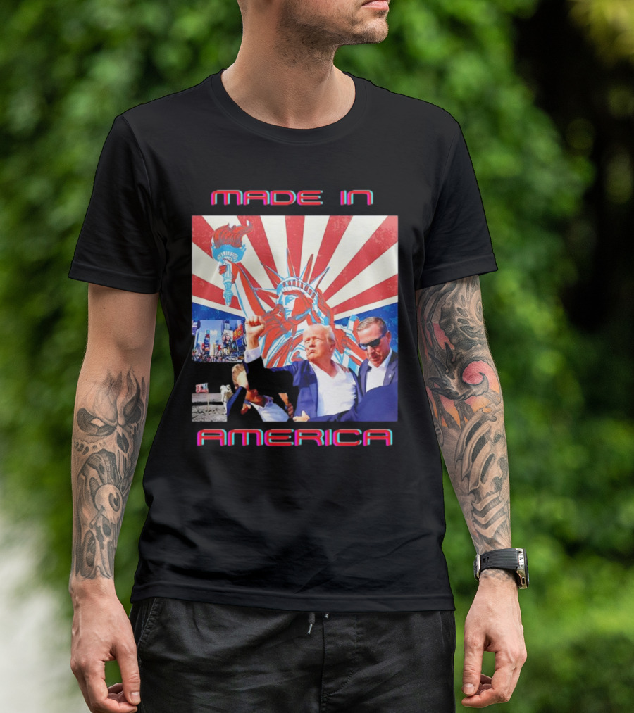 Made In America Donald Trump Election 2024 Statue Of Liberty Background T-Shirt
