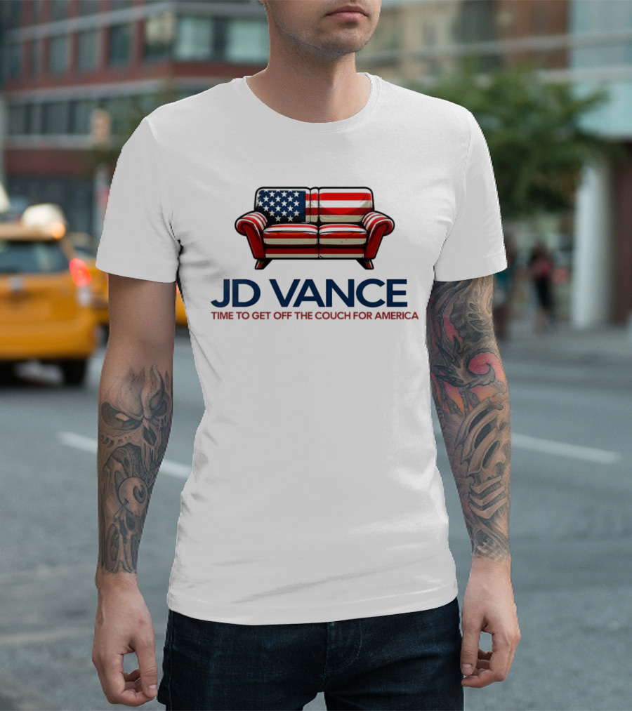 JD Vance Time To Get Off The Couch For America USA Flag Couch T-Shirt